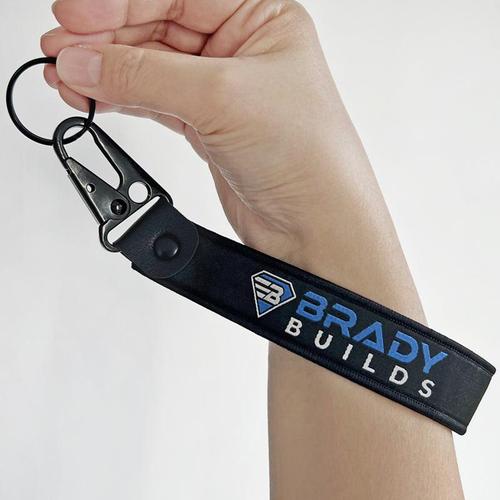 Custom Woven Wrist Strap Keychain with Leather Accent (Eagle Hook)